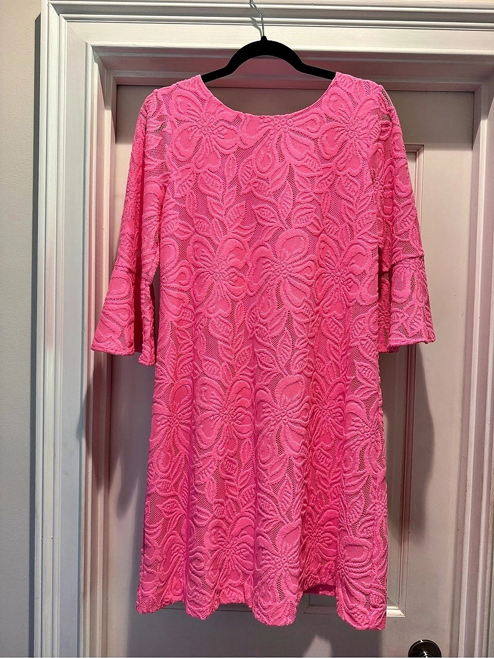 Lilly Pulitzer Allyson Pink Floral Lace Bell Sleeve Shift Dress Size M